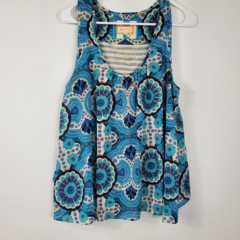 Meadow Rue Anthropologie Sleeveless Blouse Women's Size S Retro Floral Groovy